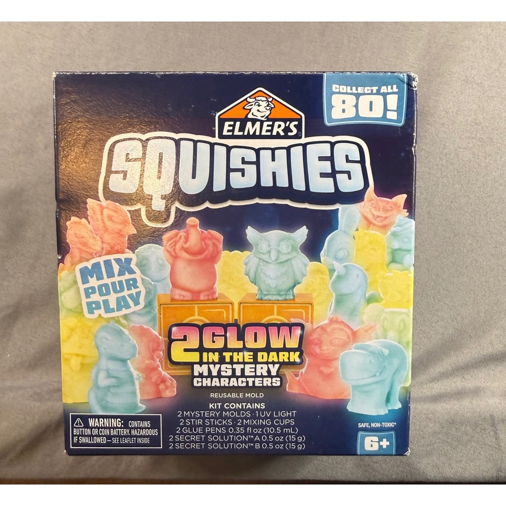 Elmer's Squishies DIY Kit 2 Glow In The Dark Mystery Characters UV Light 2195413